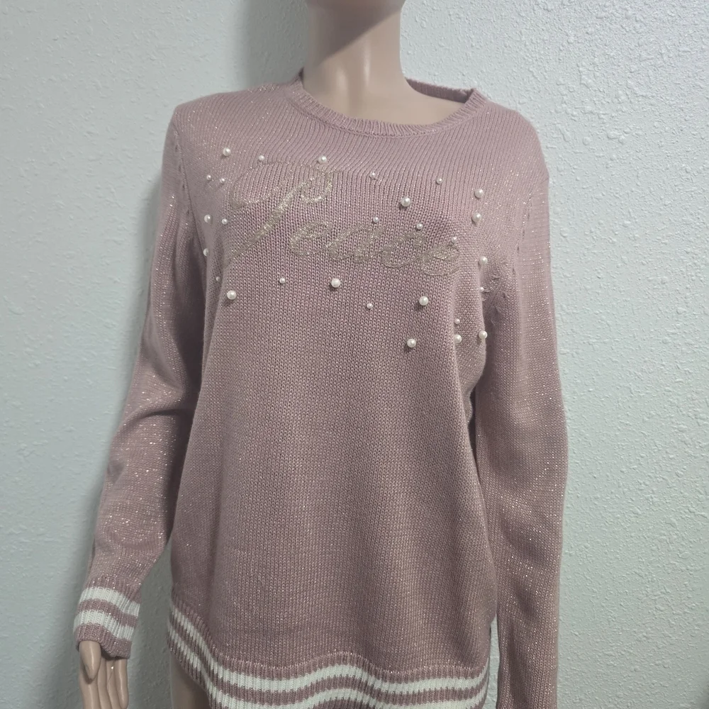 Holiday Time Pink Sweater with Pearl Details